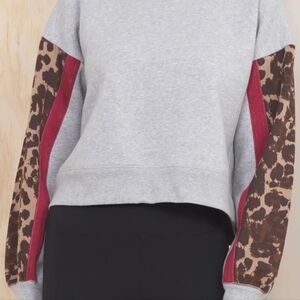 VINTAGE HAVANA Sweatshirt w/Leopard & Red Stripe Sleeves, NWT, S, ADORABLE!🩶🐆❤